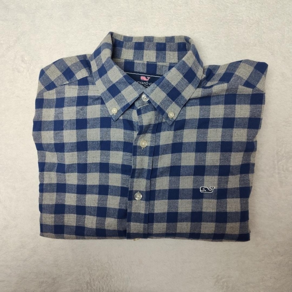 Vineyard Vines Shirt Mens Medium‎ Blue Check Flannel Slim Long Sleeve Button Up